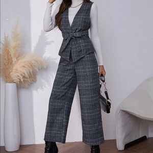 NWOT Glen Plaid Belted Blazer Vest & Pants
